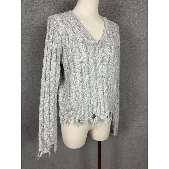 Planet Heart Juniors' Women's Cable Knit V-Neck Distressed Sweater Large NWT's. - Picture 3 of 8